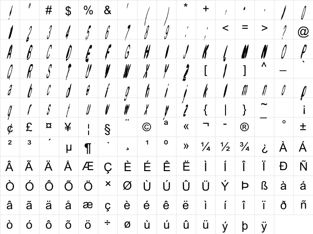 FUD SUPREME Very Italic Regular  glyph index