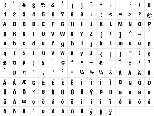 Berthold Akzidenz Grotesk BE Regular  glyph index