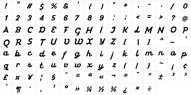 Miniolla Regular  glyph index