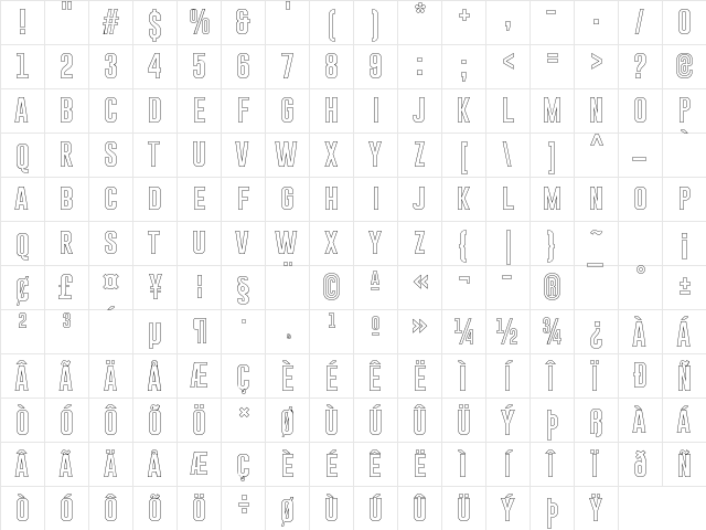 Gobold Hollow Regular  glyph index