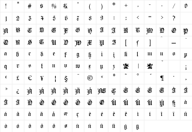 Kaiserzeit Gotisch Regular  glyph index