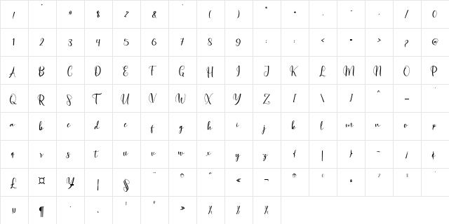 Agnesia Regular  glyph index
