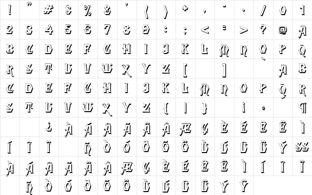 Angular Shadow Regular  glyph index