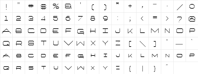 stretch Regular  glyph index