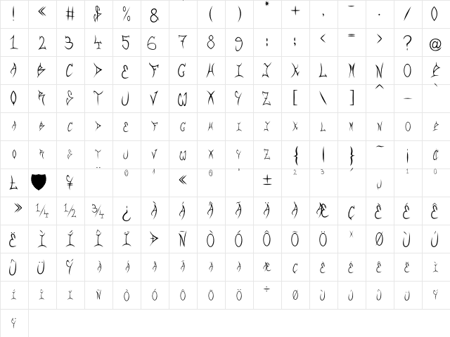 RQF Regular  glyph index