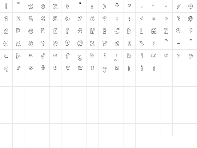 LD Seashells Regular  glyph index