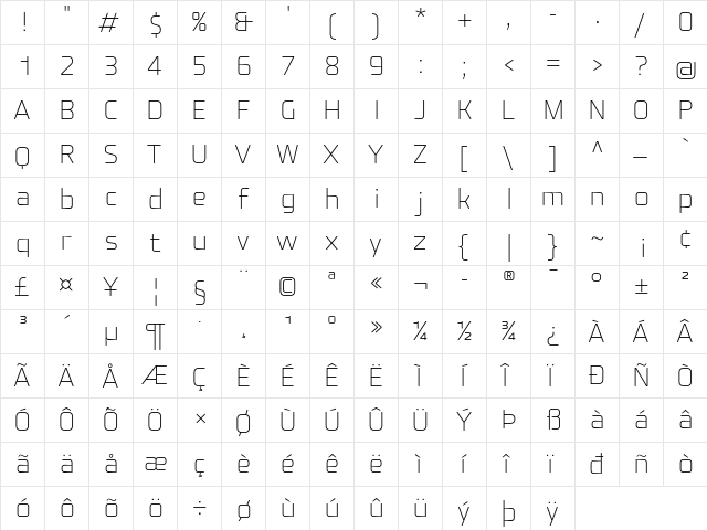 Fishmonger EET Plain  glyph index