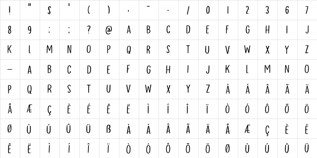 Tournedos Lite DEMO Regular  glyph index