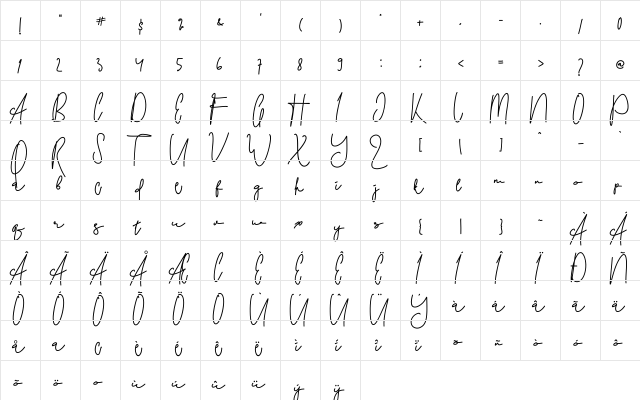 Sinawane Regular  glyph index