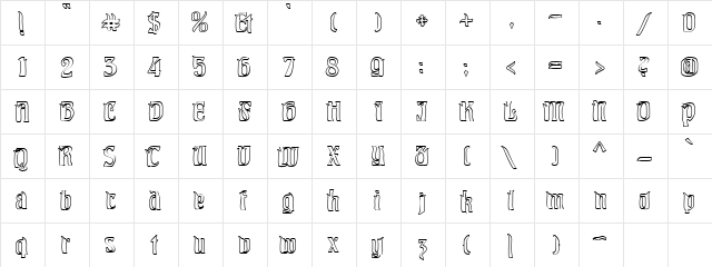 Pittoresk Hollow Regular  glyph index