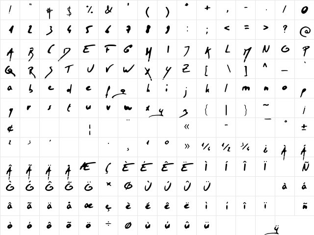 Tristan Regular  glyph index