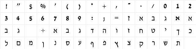 David New Hebrew Regular  glyph index