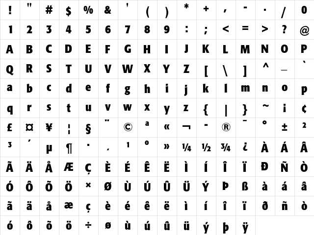 Formata Bold Condensed  glyph index