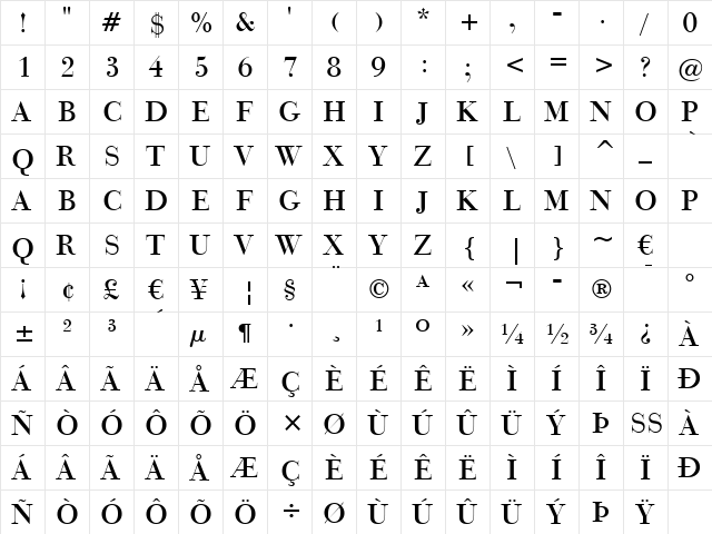 BauerBodni Titl2 BT Titling No.2  glyph index