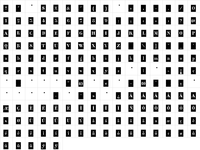 StencilFull Regular  glyph index