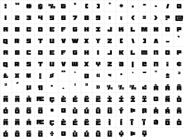 Samurai Terrapin Bevel Regular  glyph index