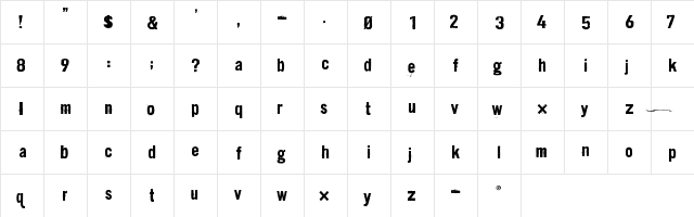 Dirt2 Stickler Regular  glyph index