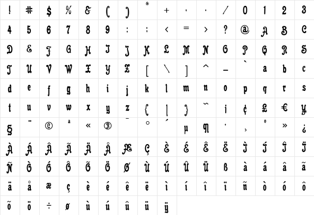 Cacao Plain Inline Regular  glyph index