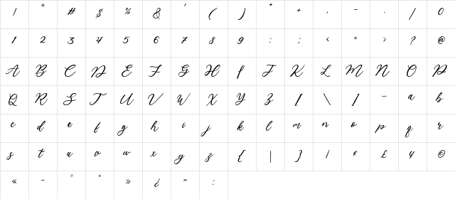 Kailey Latief Regular  glyph index