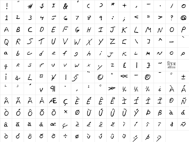 LEHN248 Regular  glyph index