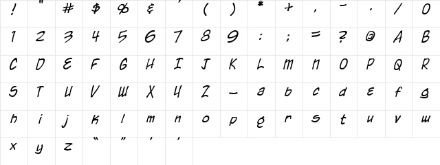 Chronicles of a Hero Regular  glyph index