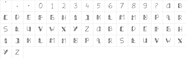 PENSILE Regular  glyph index