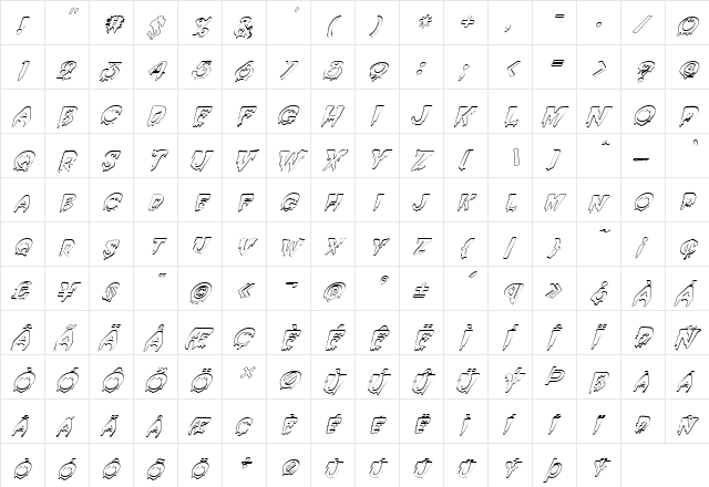 FZ UNIQUE 10 HOLLOW ITALIC Normal  glyph index