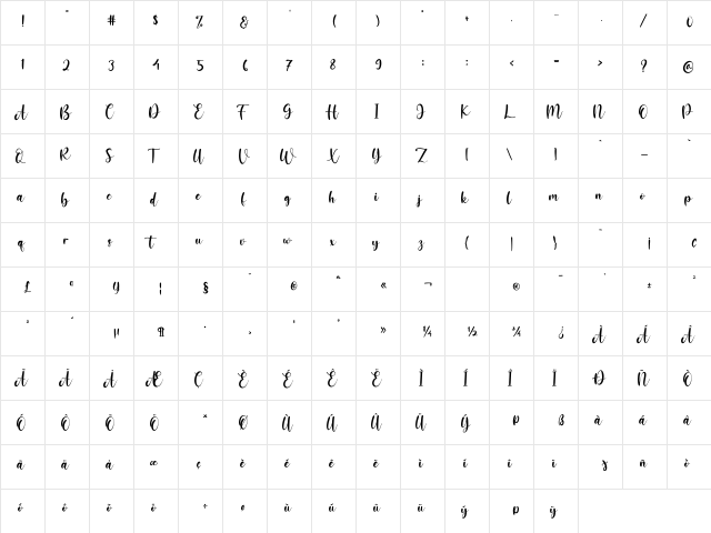 JessicaMariolline Regular  glyph index