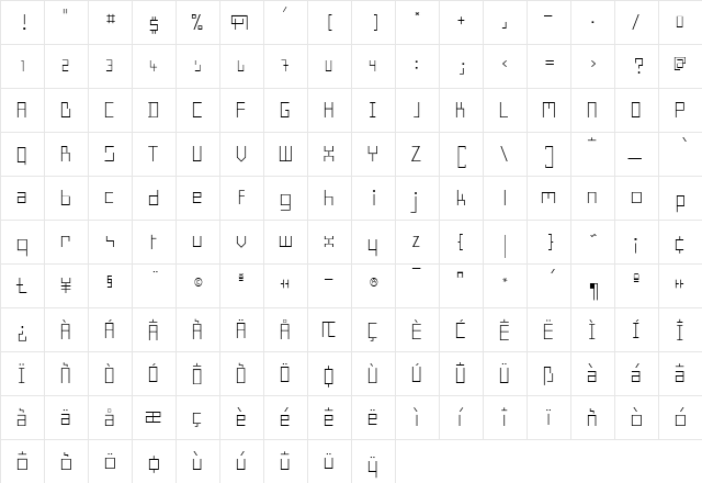 Minimum Regular  glyph index