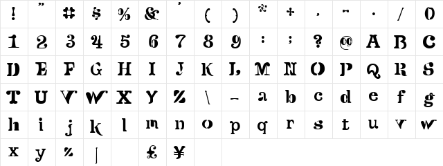 Versu Regular  glyph index