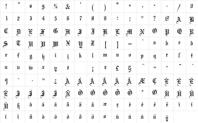 MariageDRo1 Regular  glyph index