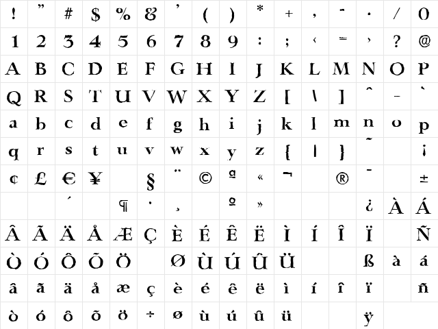 LingwoodAntique Bold  glyph index