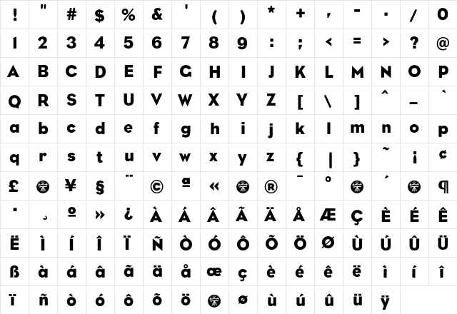 BureauEagleBook Regular  glyph index