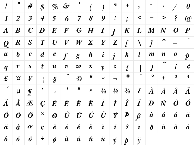NewBaskervilleEF BoldItalic  glyph index