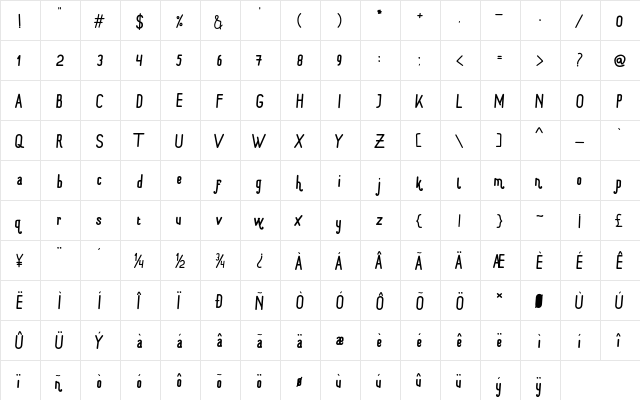 Moons Regular  glyph index