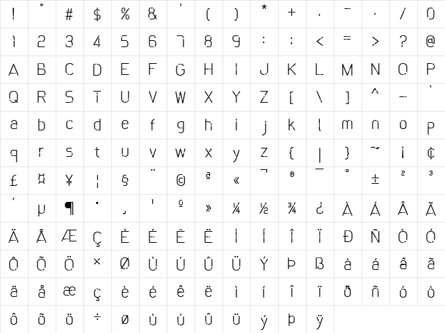 BOKEH Regular  glyph index