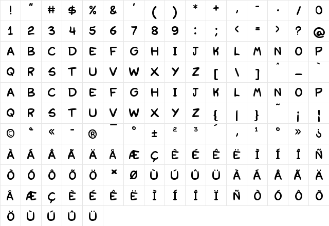 Redkost Comic Regular  glyph index