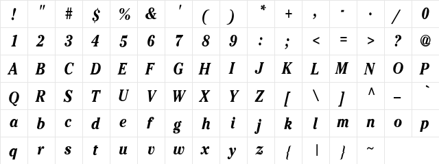 Oxley Bold Regular  glyph index