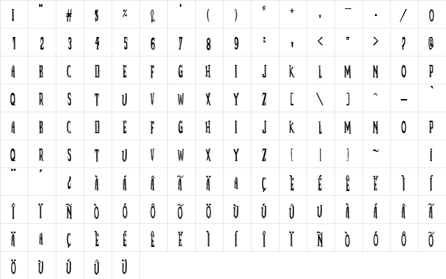 Dead By Dawn UK Regular  glyph index