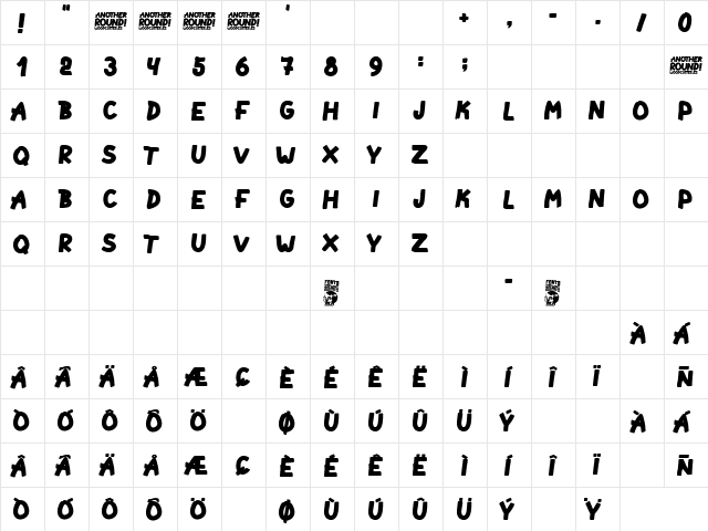Another Round Regular  glyph index