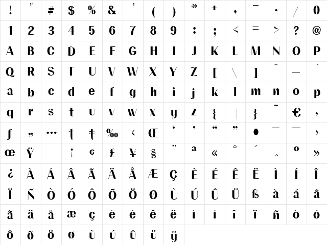Sachalin Regular  glyph index