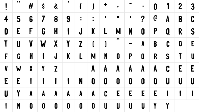 Yesterday Dream Regular  glyph index