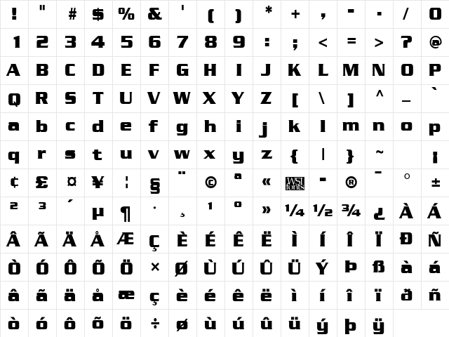 Julius Black Regular  glyph index