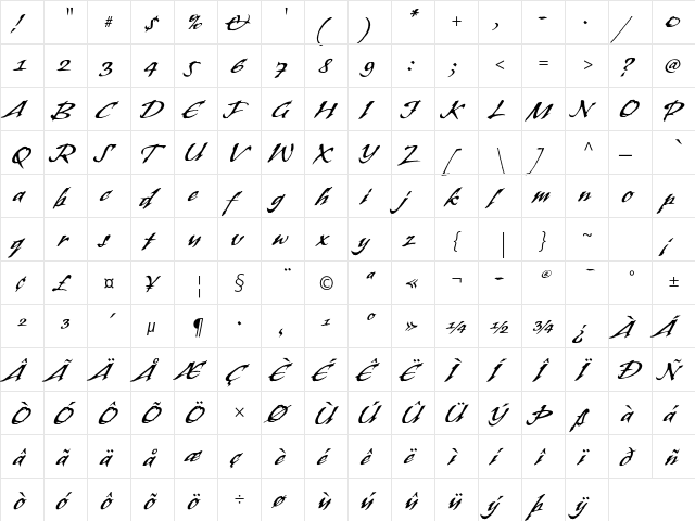 Banshee Std Regular  glyph index