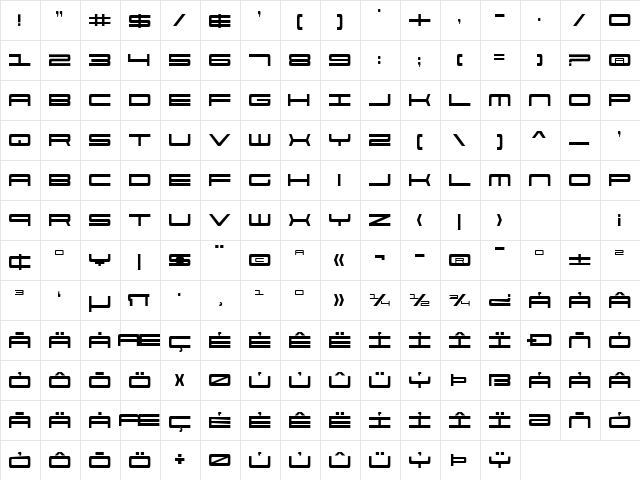 911 Porscha Regular  glyph index