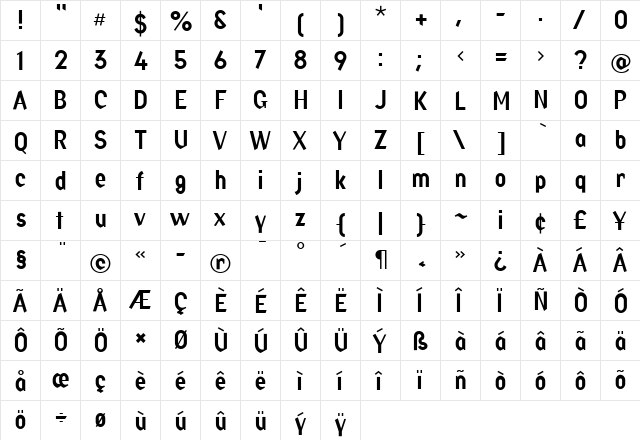 Factory Regular  glyph index