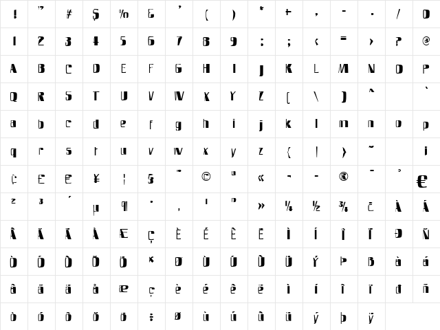 SlimFast AH Regular  glyph index