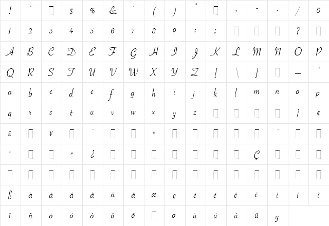 Savoye Regular  glyph index