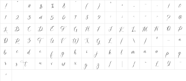 Lovestrong Regular  glyph index