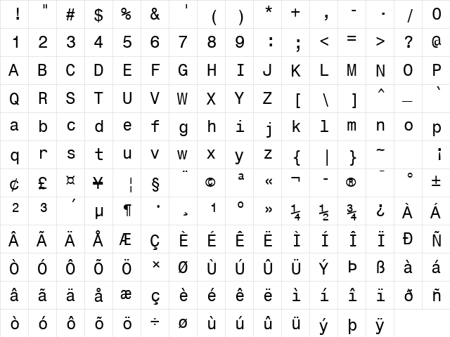 Corporate Mono Regular  glyph index